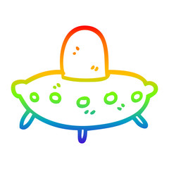 rainbow gradient line drawing cartoon alien spaceship