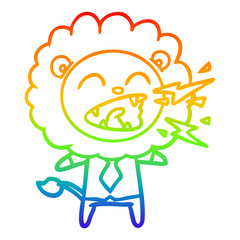 rainbow gradient line drawing cartoon roaring lion businessman