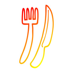 warm gradient line drawing cartoon gold cutlery set