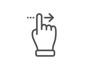 Touchscreen gesture line icon. Slide right arrow sign. Swipe action symbol. Quality design element. Linear style touchscreen gesture icon. Editable stroke. Vector