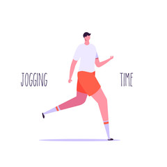 Fototapeta na wymiar Summer outdoor sport activities. Young people jogging and running. Morning workout and jogging. Active and healthy lifestyle. Vector illustration in flat design.