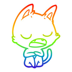 Obraz premium rainbow gradient line drawing talking cat cartoon