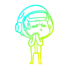 cold gradient line drawing cartoon stressed astronaut