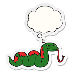 cartoon slithering snake and thought bubble as a printed sticker