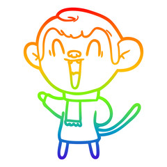 rainbow gradient line drawing cartoon laughing monkey