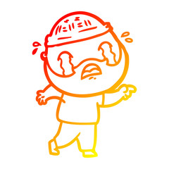 warm gradient line drawing cartoon bearded man crying