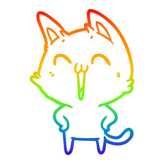 rainbow gradient line drawing happy cartoon cat meowing