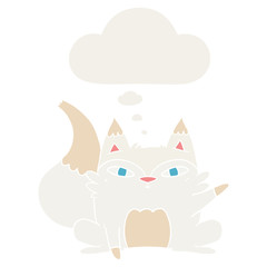 cartoon arctic fox and thought bubble in retro style