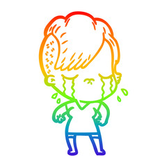 rainbow gradient line drawing cartoon crying girl
