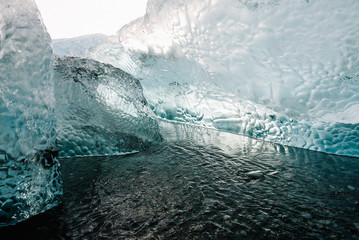 Iceberg at crystal black beach in south Iceland, Jokulsarlon Glacial Lagoon