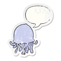 cartoon jellyfish and speech bubble distressed sticker