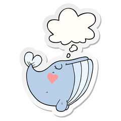 cartoon whale with love heart and thought bubble as a printed sticker