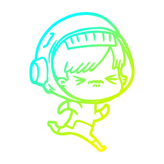 cold gradient line drawing cartoon astronaut woman