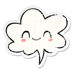 cute cartoon face and speech bubble distressed sticker