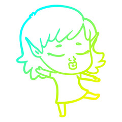 cold gradient line drawing pretty cartoon elf girl