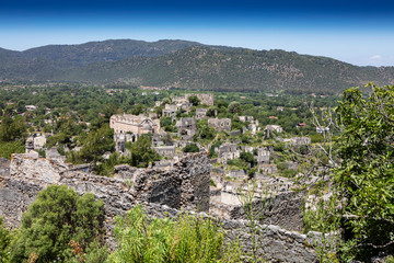 Fototapeta na wymiar The abandoned Greek village of Kayakoy, Fethiye, Turkey. Ghost Town Kayakoy.