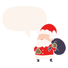 cartoon santa claus and speech bubble in retro style