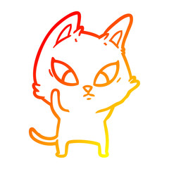 warm gradient line drawing confused cartoon cat