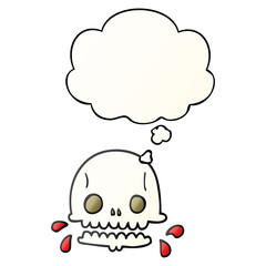 cartoon spooky skull and thought bubble in smooth gradient style