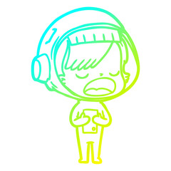 cold gradient line drawing cartoon astronaut woman explaining