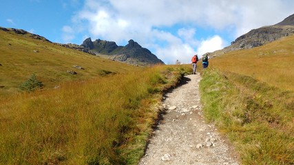 Obraz premium Hike up to The Cobbler (Arrochar) - Scottish Highlands, Arrochar, Loch Lomond and The Trossachs National Park, Stirling, Scotland, United Kingdom, Europe