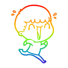 rainbow gradient line drawing laughing cartoon man running