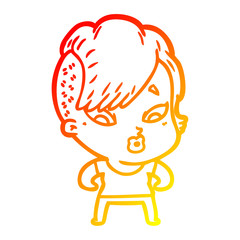 warm gradient line drawing cartoon surprised girl