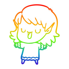 rainbow gradient line drawing cartoon elf girl