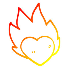warm gradient line drawing cartoon flaming heart