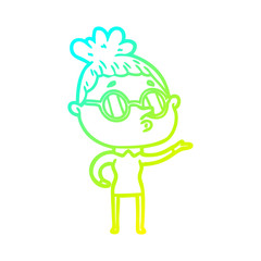 cold gradient line drawing cartoon woman wearing glasses