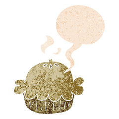 cartoon pie and speech bubble in retro textured style