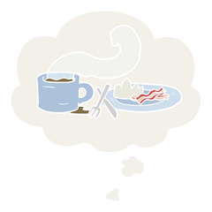 cartoon breakfast and thought bubble in retro style