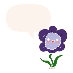cartoon flower and speech bubble in retro style