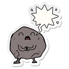 cartoon rock and speech bubble sticker