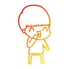 warm gradient line drawing happy cartoon boy