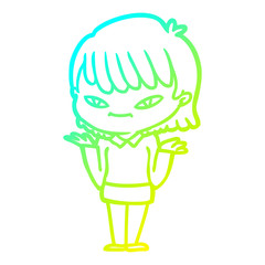 cold gradient line drawing cartoon woman
