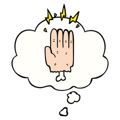 cartoon magic halloween zombie hand and thought bubble