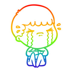 rainbow gradient line drawing cartoon man crying