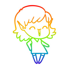 rainbow gradient line drawing cartoon elf girl