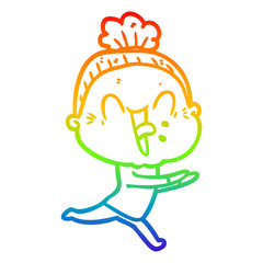 rainbow gradient line drawing cartoon happy old woman