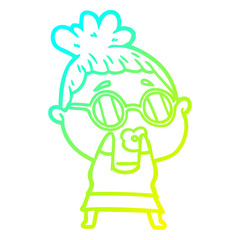 cold gradient line drawing cartoon woman wearing spectacles