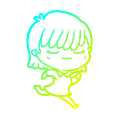 cold gradient line drawing cartoon woman