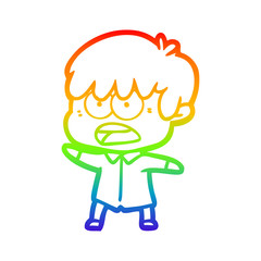 rainbow gradient line drawing worried cartoon boy
