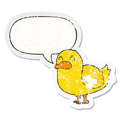 cartoon duck and speech bubble distressed sticker