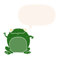 cartoon frog and speech bubble in retro style
