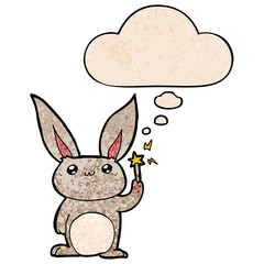 cute cartoon rabbit and thought bubble in grunge texture pattern style