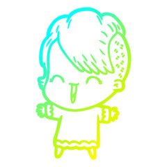 cold gradient line drawing cartoon happy hipster girl