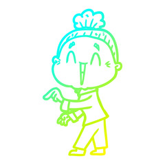 cold gradient line drawing cartoon happy old lady