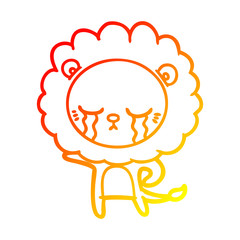 warm gradient line drawing crying cartoon lion
