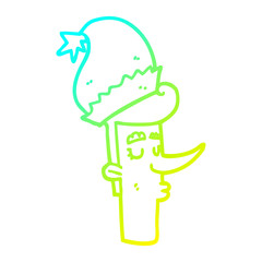 cold gradient line drawing cartoon man in christmas hat